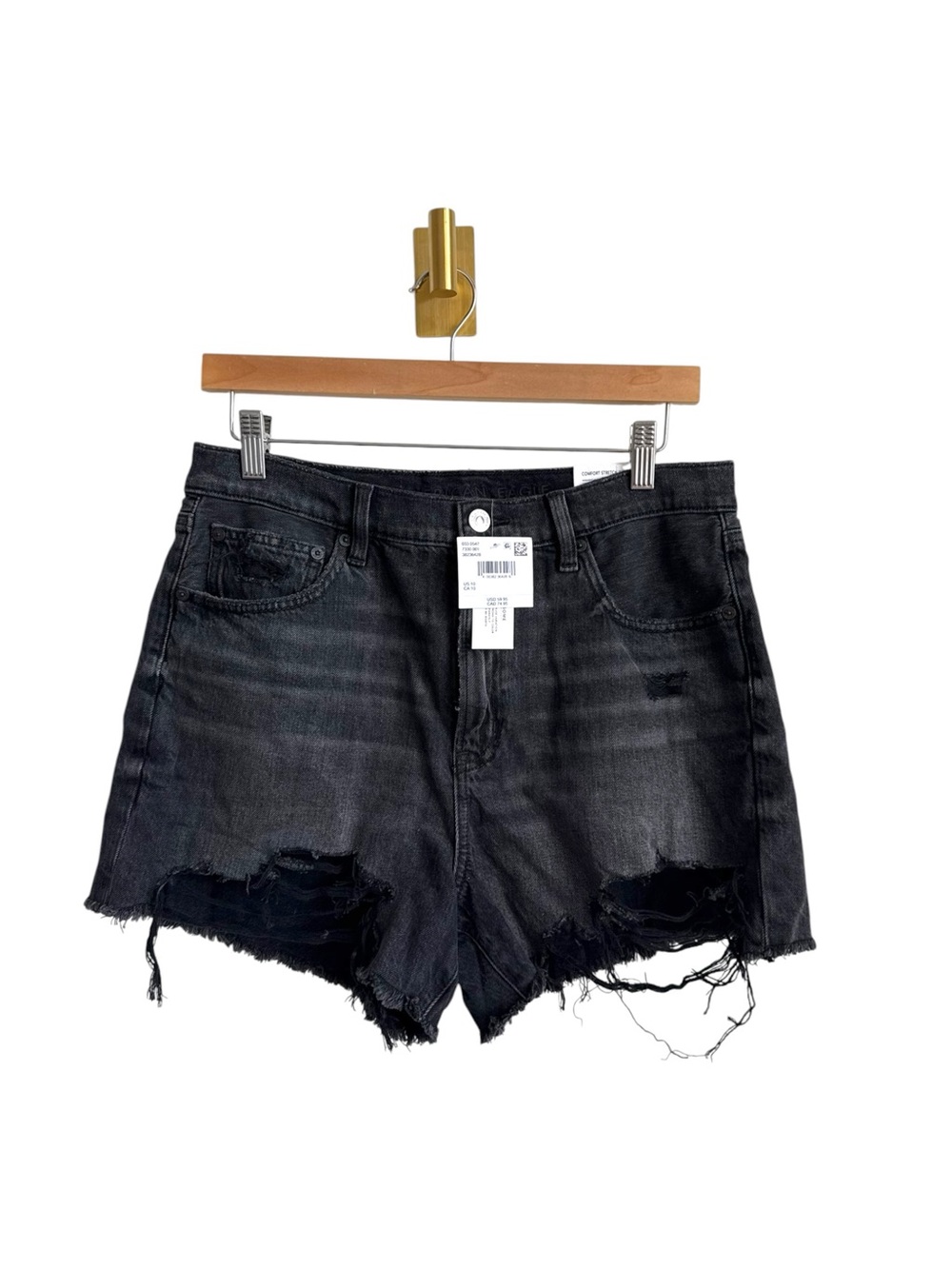 American Eagle Highest Rise 90s Boyfriend Denim Shorts Black Distressed Size 10